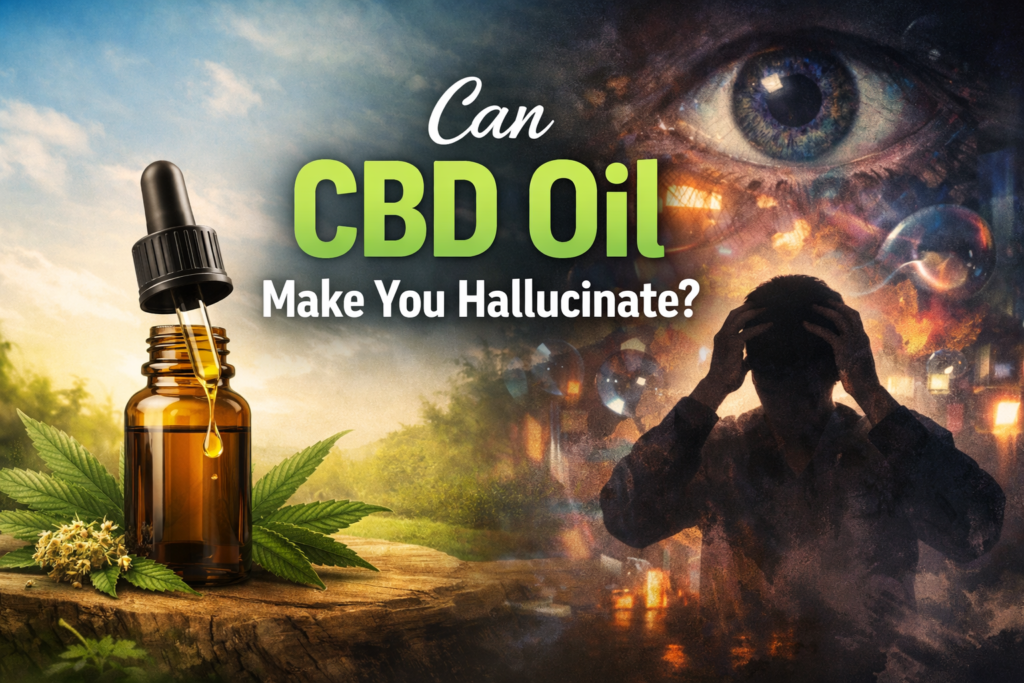 Glass dropper bottle of CBD oil with hemp leaves symbolizing non-psychoactive cannabidiol and wellness use