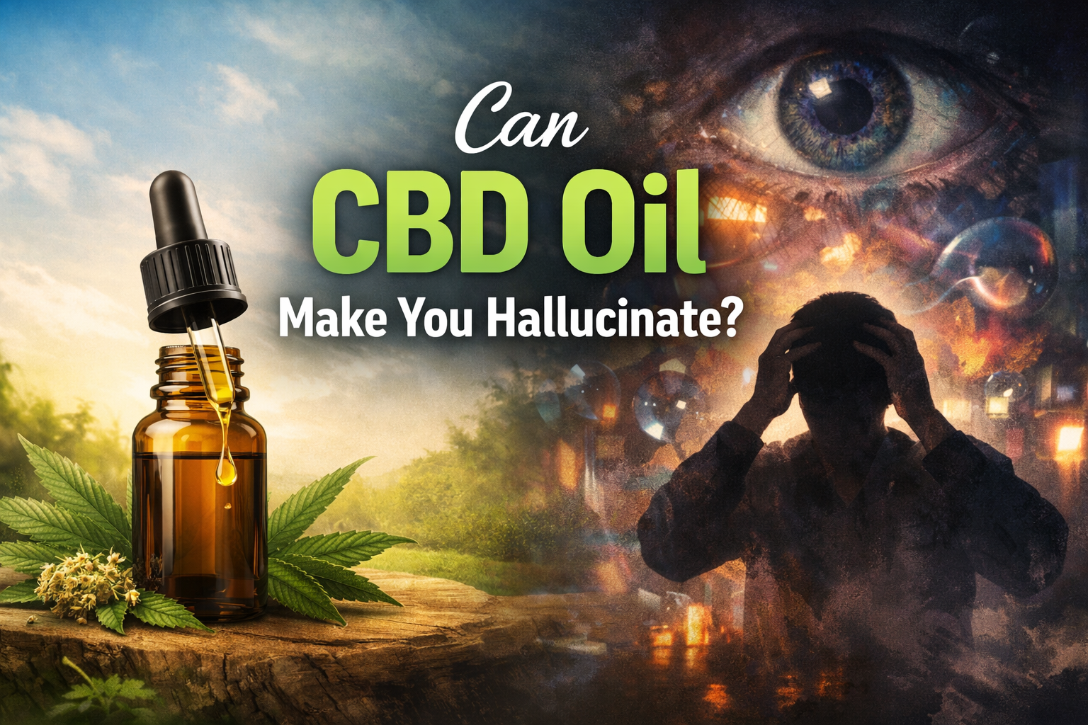 Glass dropper bottle of CBD oil with hemp leaves symbolizing non-psychoactive cannabidiol and wellness use