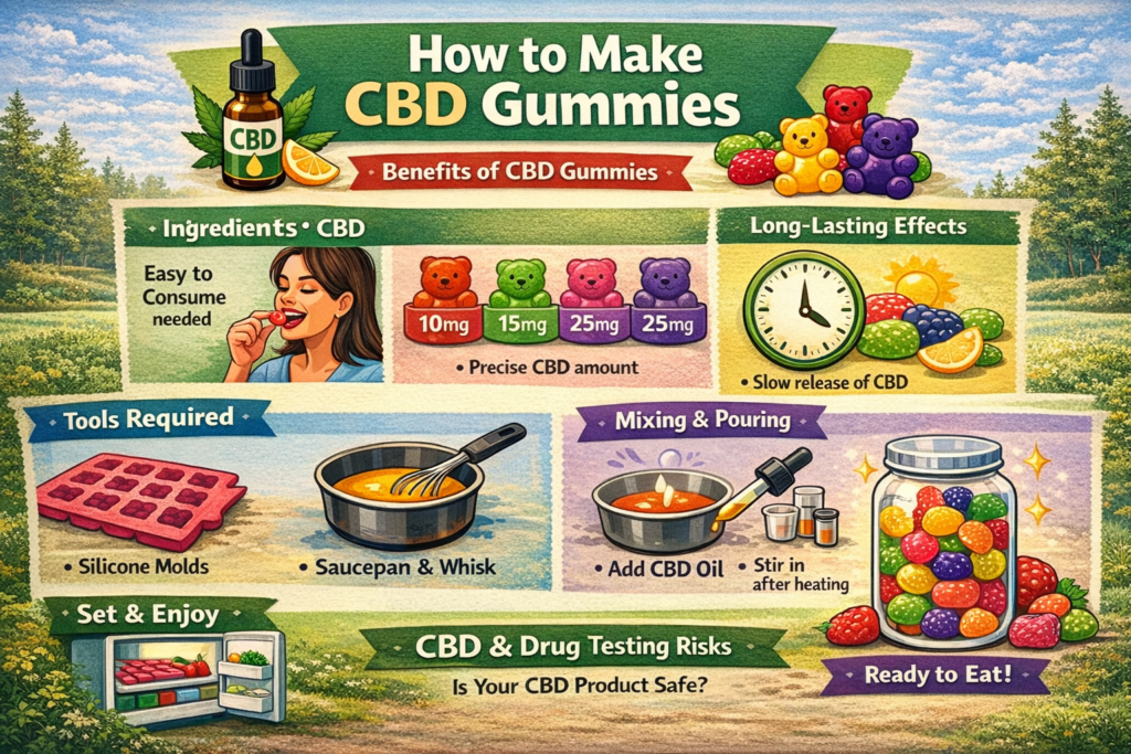 Homemade CBD gummy candies in various shapes and colors, ready to eat and stored in silicone molds.